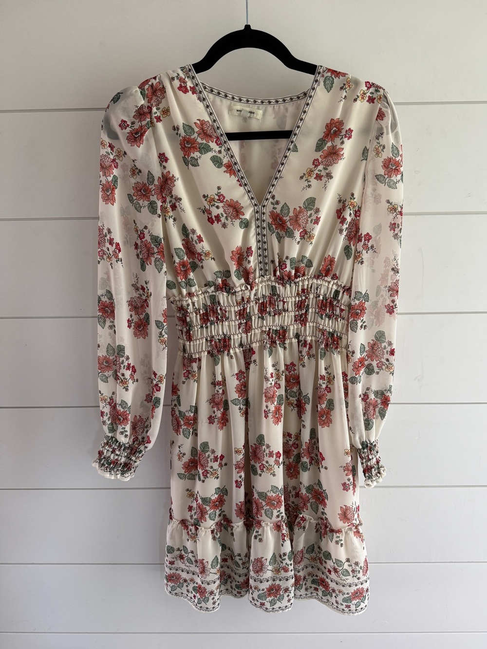 Max Studio Cream Dress with Coral Floral Print
